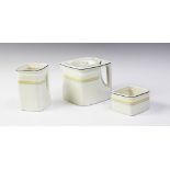 A mid 20th century Cunard Art Deco three piece cubic tea set by Foley, comprising; teapot, milk