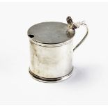 A silver mustard pot by Stokes & Ireland Ltd, Chester 1923, of plain polished cylindrical form