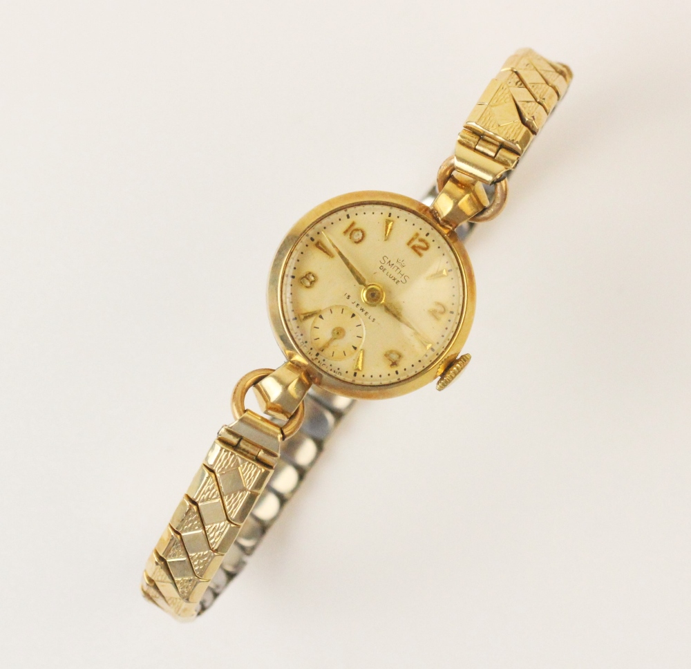 A lady's 9ct gold Smith's Deluxe vintage wristwatch, the round cream dial with Arabic numerals and - Image 3 of 3