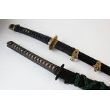 A Japanese Katana, 20th century, with simulated blue shagreen Tsuga with rope Tsuka-Ito,