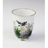 A Meissen porcelain beaker, decorated in the manner of the Swan Service with swans and herons