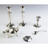 A selection of silver tableware to include a Victorian silver paperclip in the form of a horseshoe