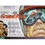 A British quad film poster for GRAND PRIX (1966) starring James Garner and Eve Marie Saint,