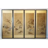 A set of four Japanese painted sliding doors, Meiji period, ink and colour on paper, depicting