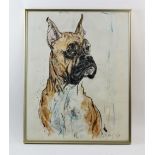 Fritz Rudolph Hug (Swiss, 1921-1989), Signed lithograph on paper, Portrait of a boxer dog, Signed