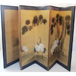 A Japanese six section five fold screen, Meiji period, ink and colour on paper, depicting red-