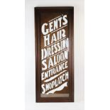 A barber's shop advertising sign, mid 20th century, the handmade sign comprising a stencilled cut-