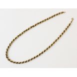 A 9ct gold rope link chain, with spring ring and loop fastening, length 43cm, weight 12.7gms