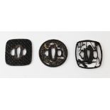 Two Japanese bronze Tsuba, comprising; an Aesthetic reticulated example depicting a crane,