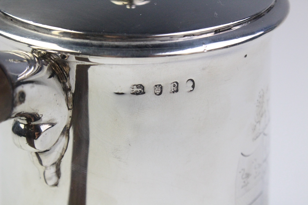 A George III silver hot water jug, London 1790, of tapered cylindrical form with scrolling wood - Image 3 of 4