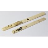 A Japanese ivory shibayama page turner, Meiji period (1868 - 1912), 28cm long, and a further similar