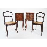 A near pair of French Louis XV style kingwood and marble bedside cabinets, late 19th century, each