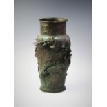 A Japanese bronze vase, Meiji period (1868 - 1912), the vase of baluster form decorated with an