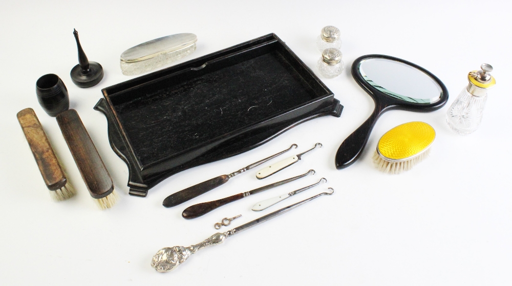 A selection of lady's dressing table items, to include, a silver mounted cut glass atomiser with