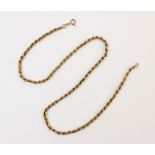 A 9ct gold rope twist chain, with spring ring and loop fastenings, 41cm long, weight 4.7gms
