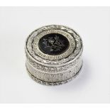 A French silver and tortoiseshell patch box, 19th century, of circular form with removable cover