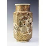 A large Japanese Satsuma vase, Meiji period (1868 - 1912), the hexagonal vase decorated with four