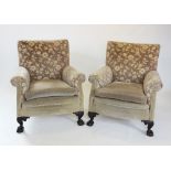 A George III style three piece lounge suite, early 20th century, comprising a two seater sofa,