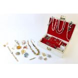 A quantity of vintage and modern costume jewellery, to include, a selection silver chains, earrings,