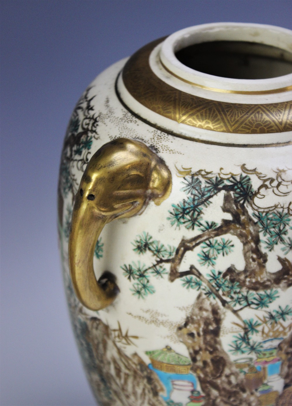 A Japanese Satsuma vase, 20th century, externally decorated in a polychrome palette depicting - Image 3 of 3