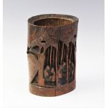 A Chinese carved bamboo brush pot/bitong, late 19th century, of cylindrical form and externally