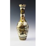 A Japanese Satsuma vase, signed Nishida Kyoto, Meiji period (1868 - 1912), the slender cylindrical