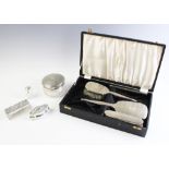A selection of silver dressing table wares, to include a silver mounted part dressing table set by