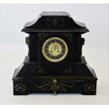 A Victorian architectural slate mantel clock with Japy Freres movement, the 14cm gilt metal and