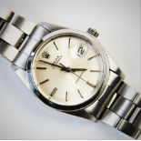A Gentlemen's Rolex Oysterdate precision stainless wristwatch, oval face with plain polished bezel