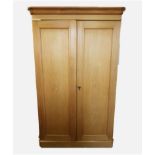 A Victorian pine double wardrobe, with a cavetto cornice above a pair of panelled doors, the left