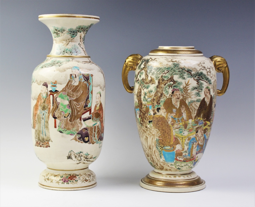 A Japanese Satsuma vase, 20th century, externally decorated in a polychrome palette depicting