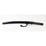 A Japanese wakizashi, with shagreen Tsuga mounted with gilt menuki secured with a cloth Tsuka-Ito,