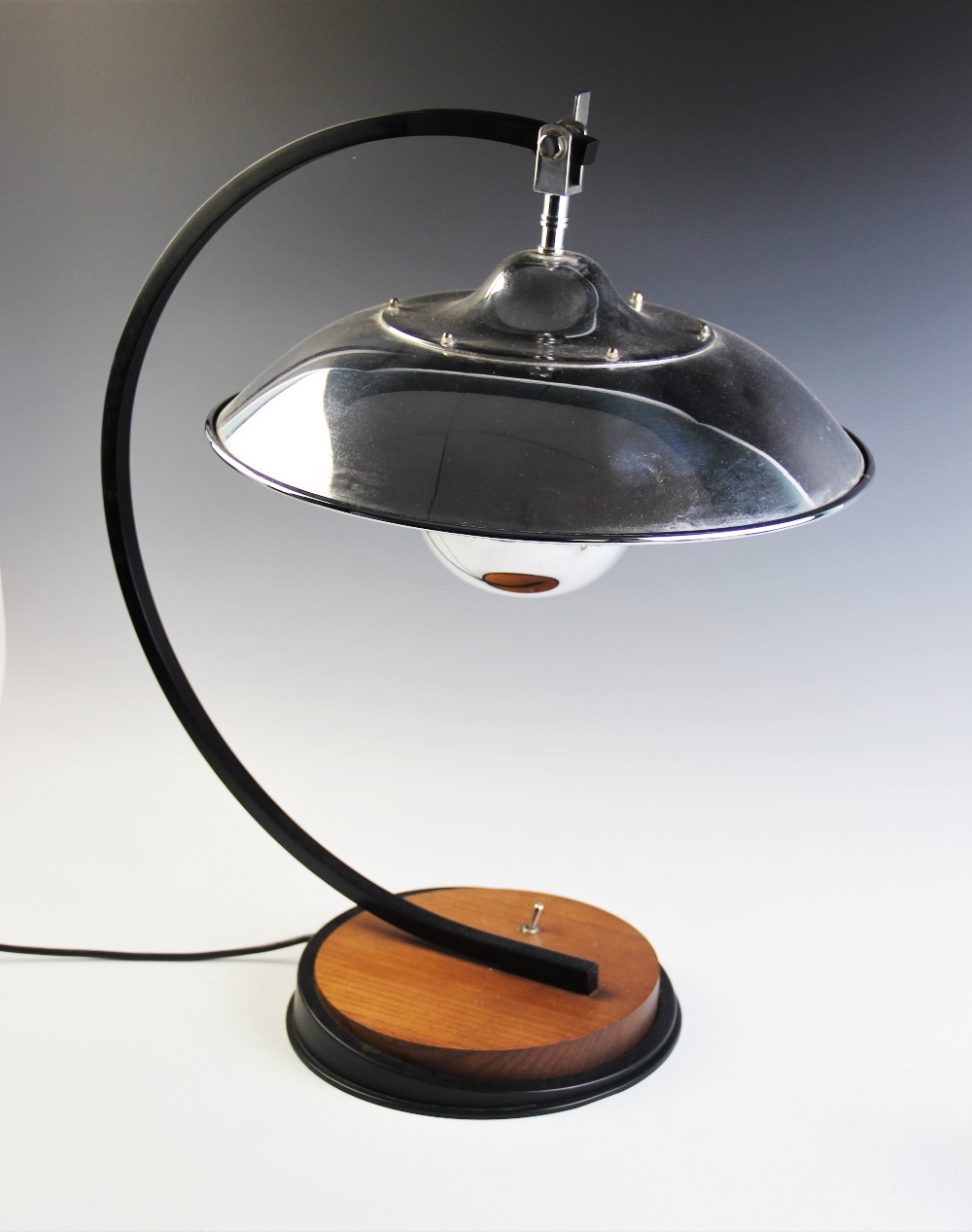 An Art Deco style table lamp, late 20th century, the bowl shaped chromed shade supported on a 'C' - Image 2 of 2