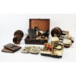 A collection of 19th century and later fishing tackle, to include, three brass mounted hardwood