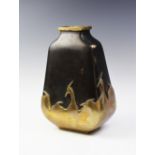An Art Deco Japanese two-tone bronze overlay vase, Showa Period, the lower section with a polished