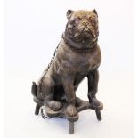 A plaster model of a bulldog, 19th century, the dog modelled seated with naturalistic patinated fur,