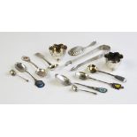 A selection of silver tableware, to include a pair of Victorian silver salts and spoons by Atkin