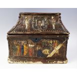 An Italian polychrome and gilt decorated pastiglia casket, 19th century in the 15th century style,