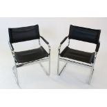 A pair of modern cantilever elbow chairs, late 20th century, each with a leather back rest and