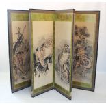 A Japanese six section five fold screens, Meiji period, ink and colour on paper, studies of tigers
