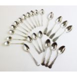 A set of eleven silver teaspoons, each with tapered moulded handles, seven by I S Greenberg & Co,