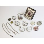 A selection of silver and silver plated watches, to include a silver plated Goliath pocket watch