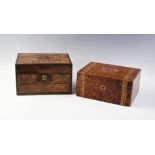 A brass bound burr walnut jewellery box by Josiah Rodgers & Sons of Sheffield, the lid set with