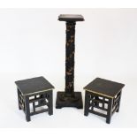 An early 20th century ebonised lamp or vase pedestal, the square moulded top on a cylindrical