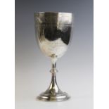 A large Victorian silver trophy cup by Elkington & Co, Birmingham 1885, of tapering form on