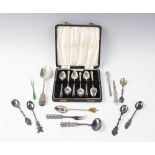 A selection of silver and white metal cutlery, to include a boxed set of six silver teaspoons by
