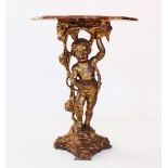 A French Louis XVI style gilt composition figural hall table, 20th century, the shaped moulded top