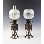 A pair of Art Nouveau oil lamps by Thermidor Belge, late 19th/early 20th century, each with