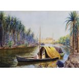 English School (early 20th century), Pair of watercolour on paper, Egyptian river scenes, each