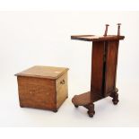 A Victorian mahogany commode stool, with flushing system, the hinged lid enclosing a turned cover